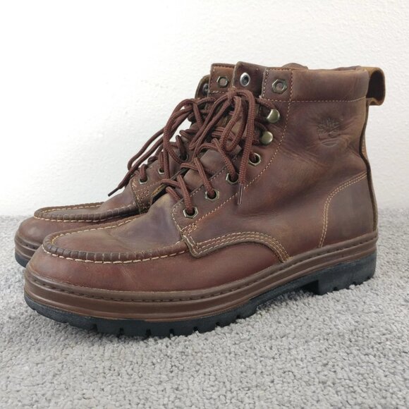 Timberland Moc Toe Boots Mens Size 11.5 Shoes Brown Nubuck Leather Work Boot - Picture 1 of 14